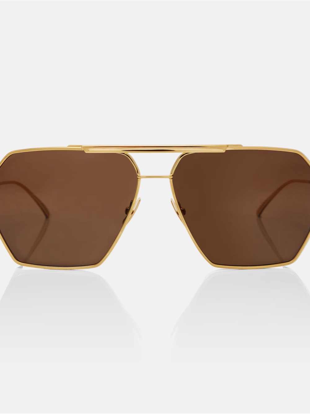 Bottega Veneta Gold Frame Brown Lens Geometric Aviator Sunglasses